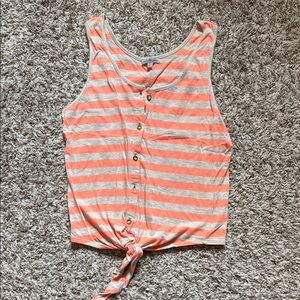 Striped Coral and Gray Button-Down Tank Top